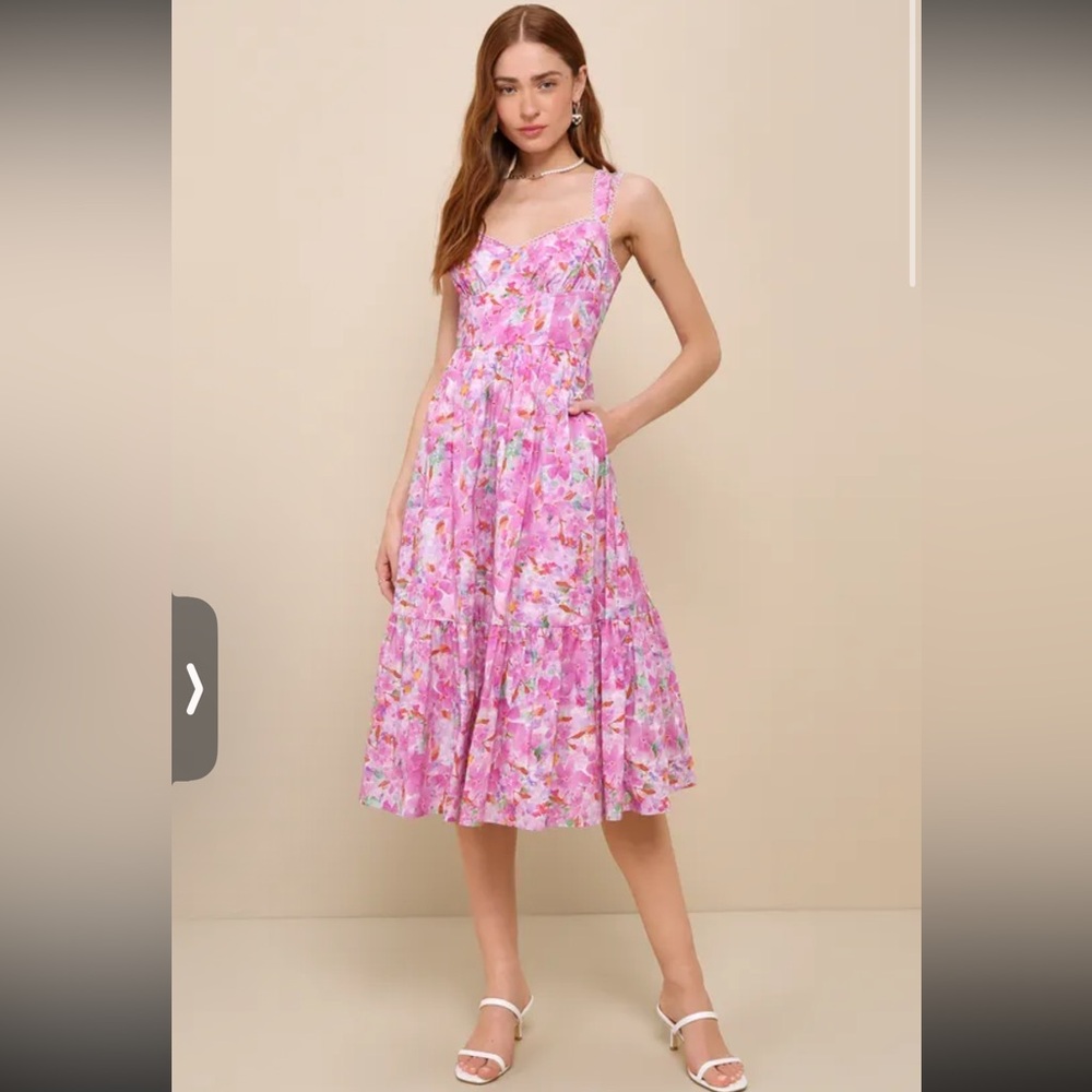 Lulu's Adorable Presence Pink Floral Midi Dress With Pockets